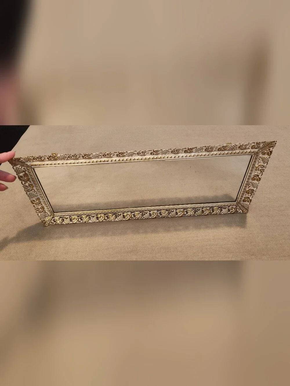 Vintage 50's-60's Gold Ornate Rectangular Mirrored Tray- Elegant Home Accent